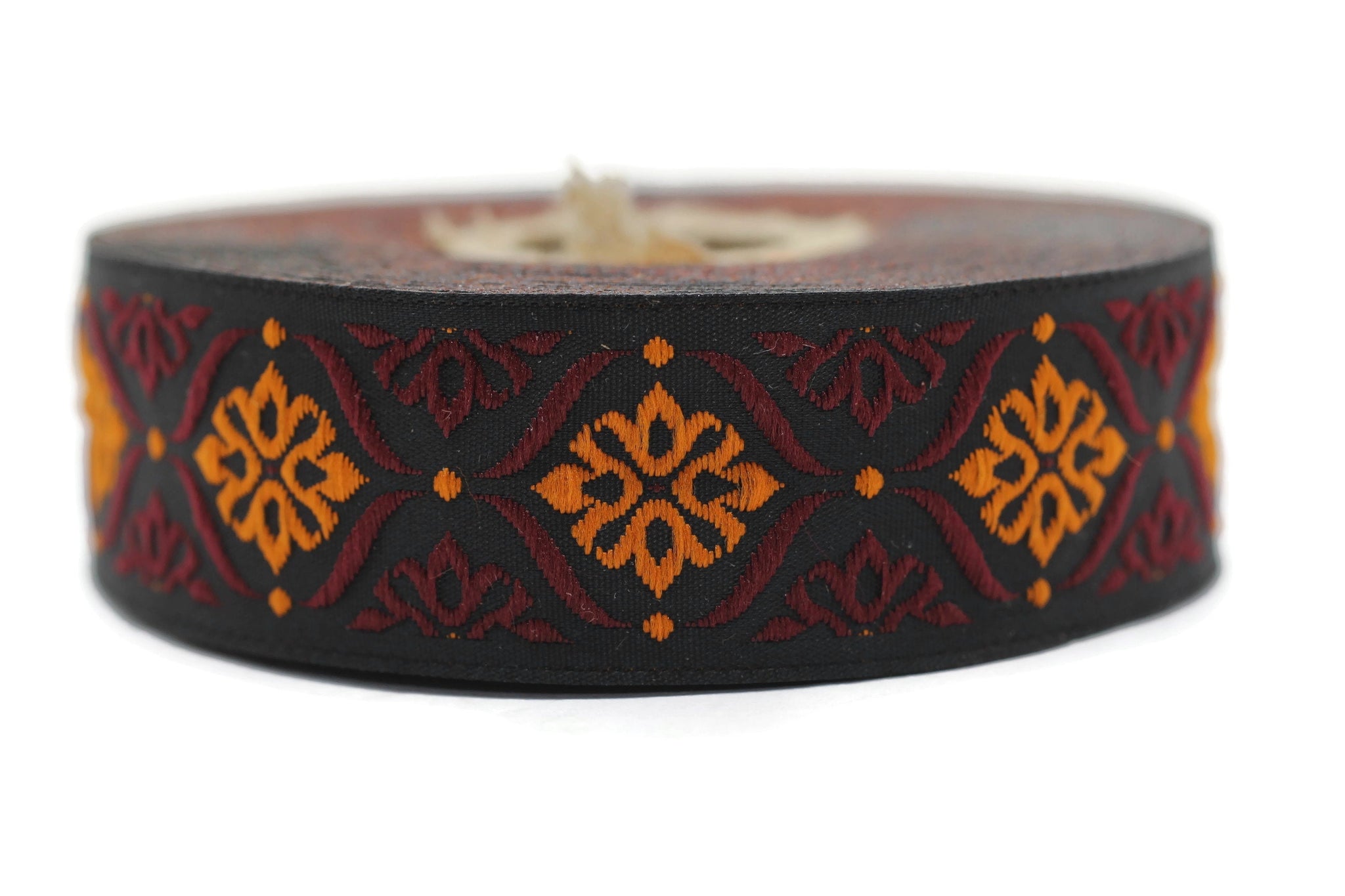 25 mm Red/Orange Mediterranean Ribbon (0.98 inches), Jacquard ribbons, jacquard trim, fabric wide trims, craft supplies, vintage trim, 25973