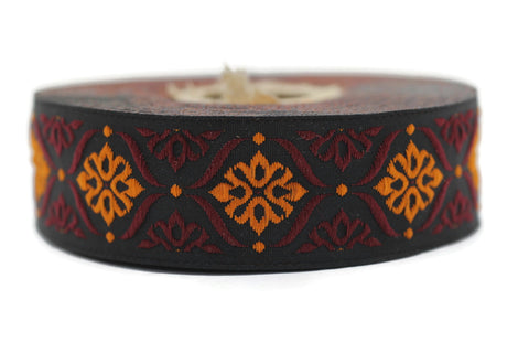 25 mm Red/Orange Mediterranean Ribbon (0.98 inches), Jacquard ribbons, jacquard trim, fabric wide trims, craft supplies, vintage trim, 25973