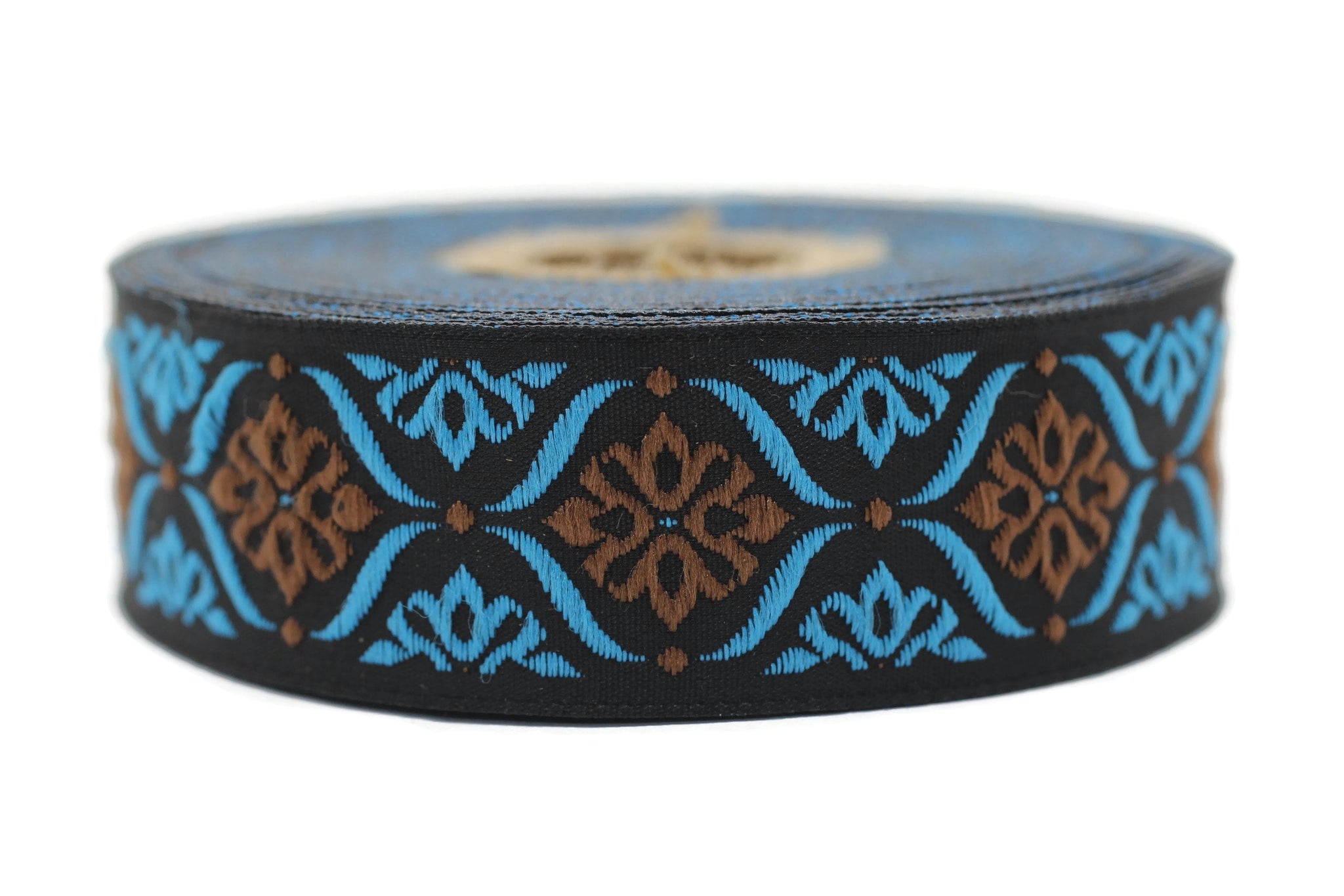 25 mm Brown/Blue Mediterranean Ribbon (0.98 inches), Jacquard ribbons, jacquard trim, fabric wide trims, craft supplies, trim, 25973