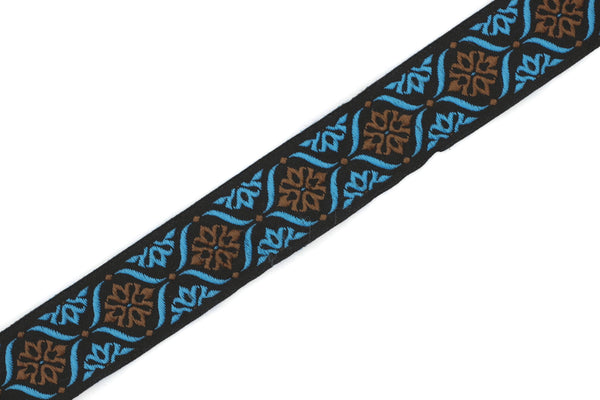 25 mm Brown/Blue Mediterranean Ribbon (0.98 inches), Jacquard ribbons, jacquard trim, fabric wide trims, craft supplies, trim, 25973
