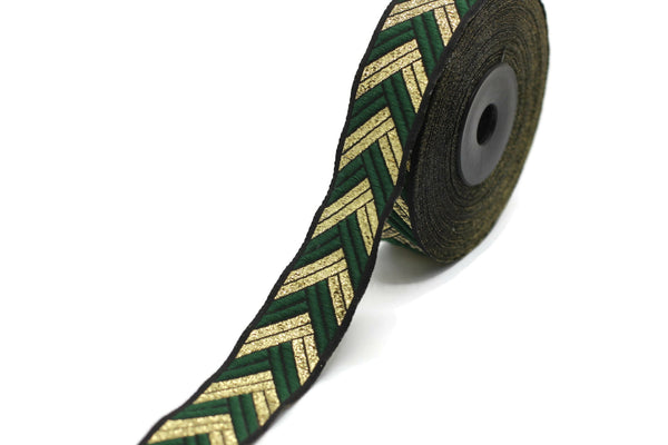 22 mm Green Metallic Ribbon, 0.86 inches, jacquard ribbon, craft supplies, vintage trim, sewing supplies, ribbons, jacquard trim, 22133