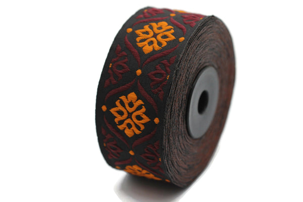 35 mm Red/Orange Mediterranean Ribbon (1.37 inches), Jacquard ribbon, jacquard trim, fabric wide trims, craft supplies, vintage trim, 35973