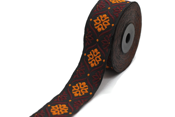 35 mm Red/Orange Mediterranean Ribbon (1.37 inches), Jacquard ribbon, jacquard trim, fabric wide trims, craft supplies, vintage trim, 35973