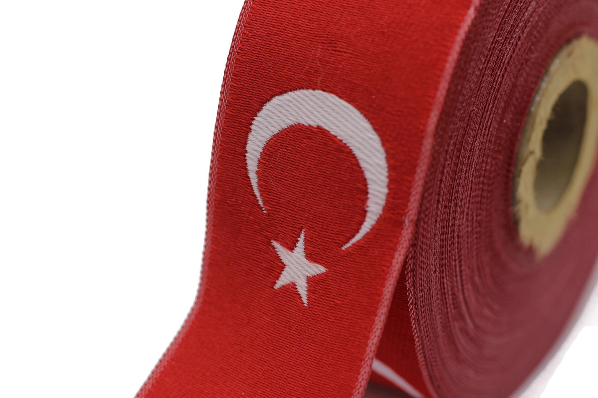 32 mm Turkish Flag Motif Jacquard Ribbon (1.28 inches), Vintage Jacqua ...