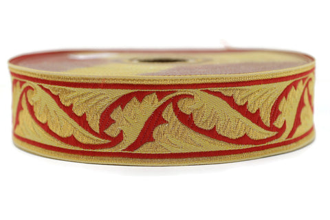 35 mm Red Yellow Wave Jacquard Ribbon (1.37 inches) | Celtic Ribbon | Embroidered Woven Ribbon | Jacquard Ribbon | 35mm Wide