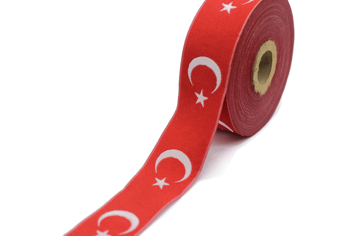 32 mm Turkish Flag Motif Jacquard Ribbon (1.28 inches), Vintage Jacqua ...