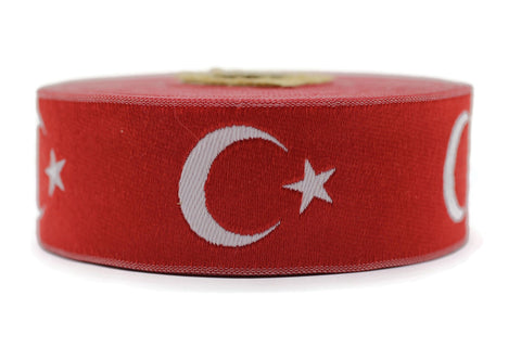 32 mm Turkish Flag Motif Jacquard Ribbon (1.28 inches), Vintage Jacquard, Sewing Trim, Large ribbon, jacquard ribbon