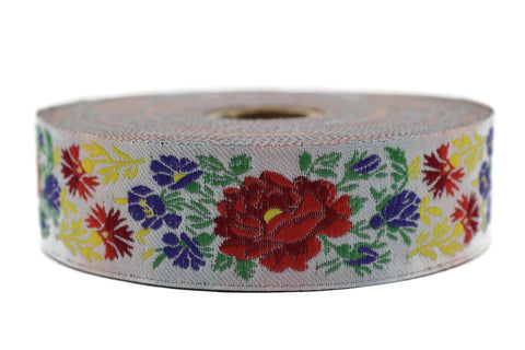 35 mm Red Floral Jacquard Ribbon (1.37 inches) | Celtic Ribbon | Embroidered Woven Ribbon | Jacquard Ribbon | 35mm Wide