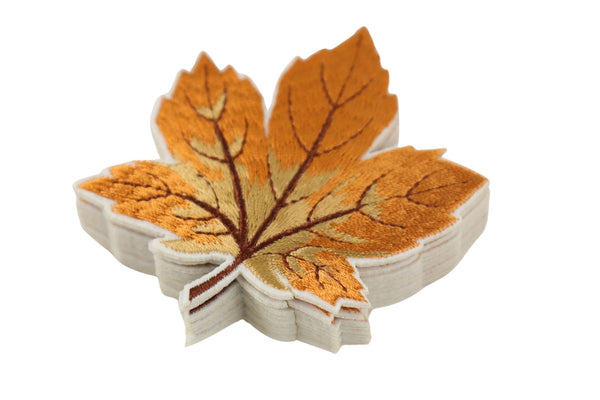 10 Pcs Maple Leaf Patch, Light Brown 3.1 Inch Iron On Patch Embroidery, Sycamore leaf Patch, Sew On Patch, Embroidered Patch, Applique