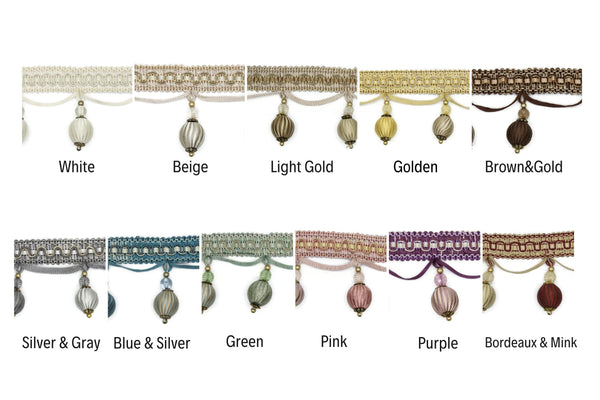 2.75 inches Beaded Tassel Fringe Trim in 11 Colors, 70mm Gimp Header, By The Yard, Drapery trim, Upholstery trim, Beaded trim, Curtain Trim