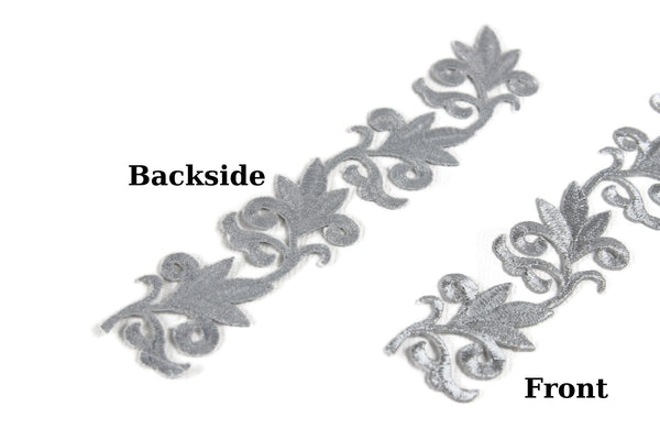 Silver Flower Patch 7.4x1.4 Inches Iron On Patch Embroidery, Celtic Custom Patch, High Quality Sew On Badge for Denim, Sew On Patch