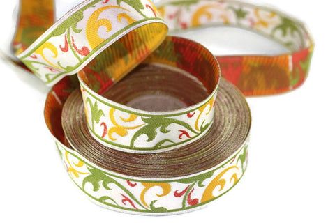 0.86 inches Light Green and Yellow Jacquard Trims 22mm, Spring Style Woven Border, Upholstery Fabric, Trimming Ideas CNK11
