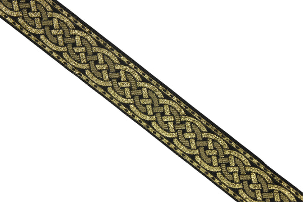 0.86 inch Metallic Gold Leprechaun Trim | Celtic Woven Border | 22 mm Woven Trimming | Jacquard Ribbon | Upholstery Fabric | CNK12