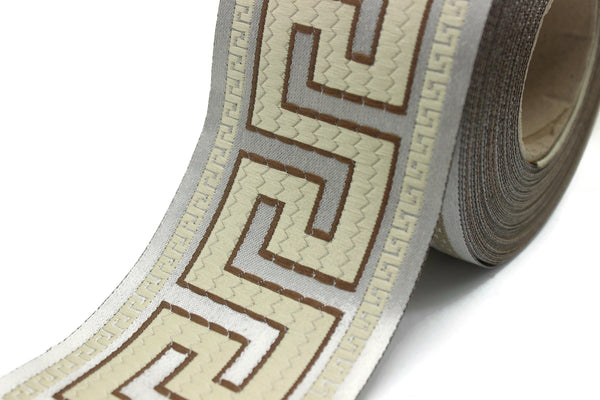 2.75" Greek Key Embroidered Drapery Trims, 70mm Jacquard Trims, Sewing Trim, Curtain trims, Jacquard Ribbons, Drapery Banding 70005 C11