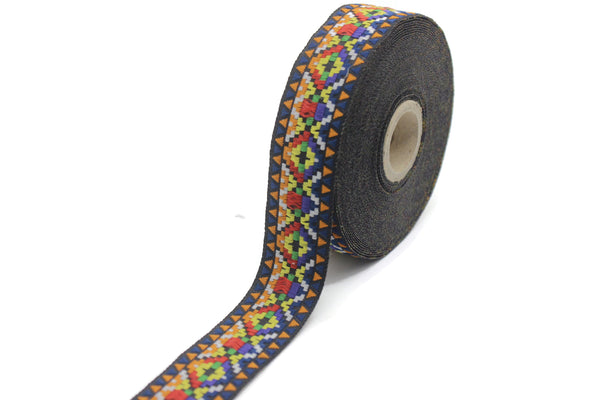 28 mm Colorful Geometric Ribbon (1.10 inch), Jacquard ribbons, jacquard trims, wide trims, craft supplies, vintage trim, trimming, OZV