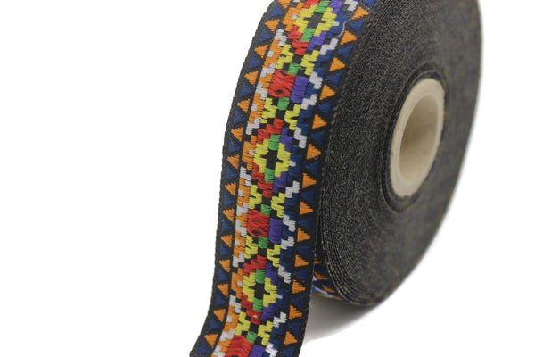 28 mm Colorful Geometric Ribbon (1.10 inch), Jacquard ribbons, jacquard trims, wide trims, craft supplies, vintage trim, trimming, OZV