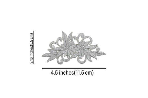 Silver Floral Patch 4.5x2.1 Inches Iron On Patch Embroidery, Celtic Custom Patch, High Quality Sew On Badge for Denim, Sew On Patch