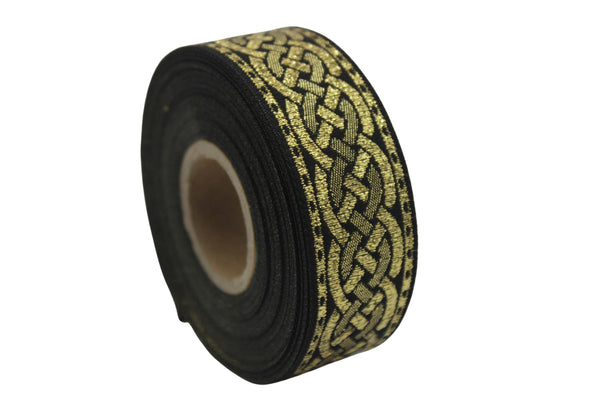 0.86 inch Metallic Gold Leprechaun Trim | Celtic Woven Border | 22 mm Woven Trimming | Jacquard Ribbon | Upholstery Fabric | CNK12