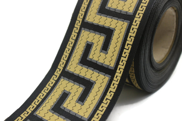 2.75" Greek Key Embroidered Drapery Trims, 70mm Jacquard Trims, Sewing Trim, Curtain trims, Jacquard Ribbons, Drapery Banding 70005 C03