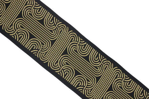2.7" Embroidery Curtain Trim, Black and Husk Color Jacquard Ribbon for Curtains, Drapery Banding, Drapery Trim Tape, Woven Border 205 V9
