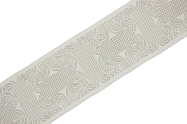 2.7" Embroidery Curtain Trim, Grey and Antique White Jacquard Ribbon for Curtains, Drapery Banding, Drapery Trim Tape, Woven Border 205 V2