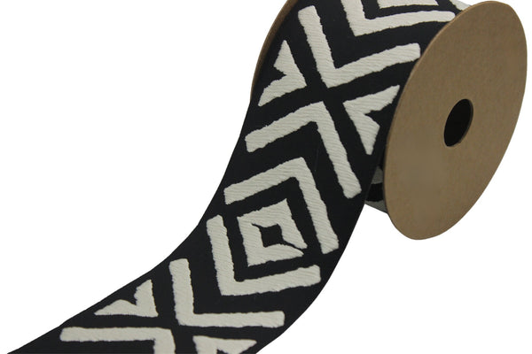 2.7" Embroidery Curtain Trim, Black and Cream Jacquard Ribbon for Curtains, Drapery Banding, Drapery Trim Tape, Woven Border 207 V7
