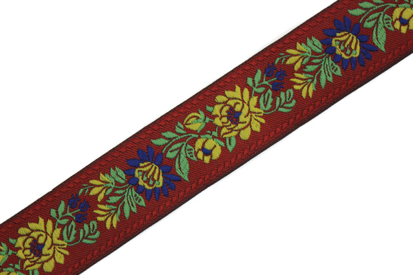 35 mm Red Floral jacquard ribbon (1.37 inches), Vintage ribbon, floral ribbon, dog collar supplies, ribbon trim, rose ribbon 35303