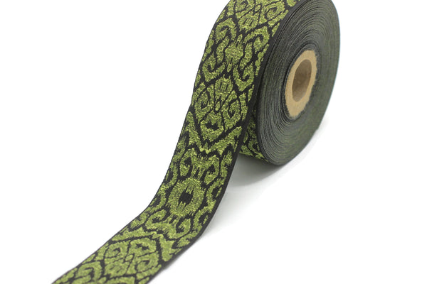 35 mm Celtic Knot Green jacquard Ribbons (1.37 inches) ribbon trim, jacquard trim, craft supplies, collar supply, trim, 35336 V5