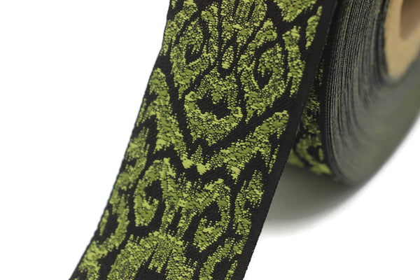 35 mm Celtic Knot Green jacquard Ribbons (1.37 inches) ribbon trim, jacquard trim, craft supplies, collar supply, trim, 35336 V5