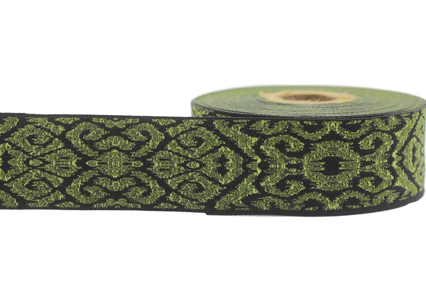 35 mm Celtic Knot Green jacquard Ribbons (1.37 inches) ribbon trim, jacquard trim, craft supplies, collar supply, trim, 35336 V5