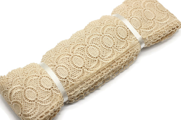 80mm 8 Meters Beige Bridal Guipure Lace Trim | 3.14 Inc Wide Lace Trim | Geometric Bridal Lace | French Guipure | Guipure Lace Fabric TRM80