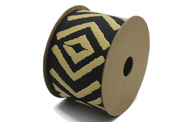 2.7" Embroidery Curtain Trim, Tuscan Color Jacquard Ribbon for Curtains, Drapery Banding, Drapery Trim Tape, Woven Border 207 V8