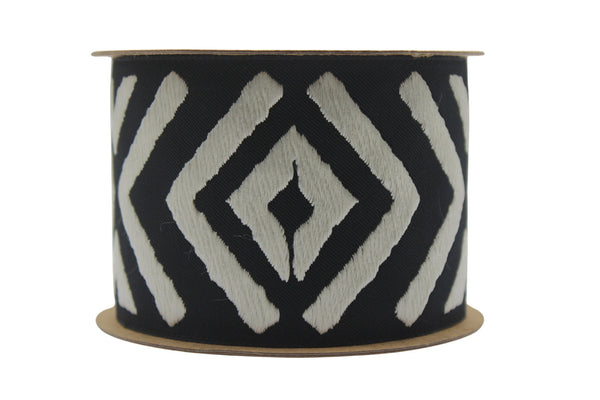 2.7" Embroidery Curtain Trim, Black and Cream Jacquard Ribbon for Curtains, Drapery Banding, Drapery Trim Tape, Woven Border 207 V7