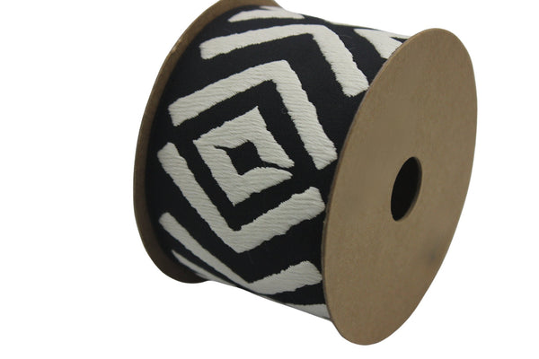 2.7" Embroidery Curtain Trim, Black and Cream Jacquard Ribbon for Curtains, Drapery Banding, Drapery Trim Tape, Woven Border 207 V7