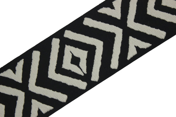 2.7" Embroidery Curtain Trim, Black and Cream Jacquard Ribbon for Curtains, Drapery Banding, Drapery Trim Tape, Woven Border 207 V7