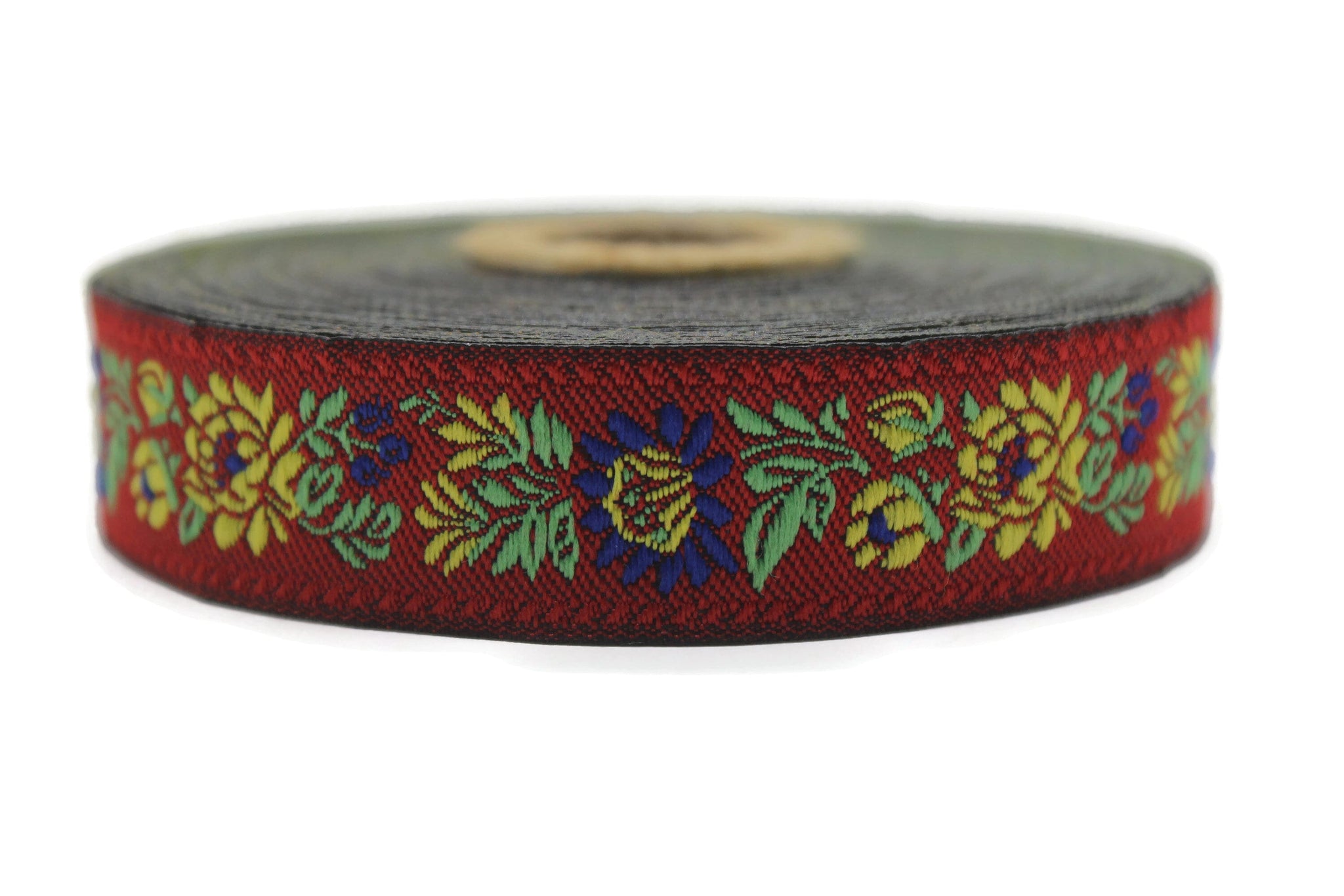 22 mm Floral Red Embroidered ribbon (0.86 inches), Vintage Jacquard, Floral ribbon, Floral trim, woven jacquard, jacquard ribbons, 22303