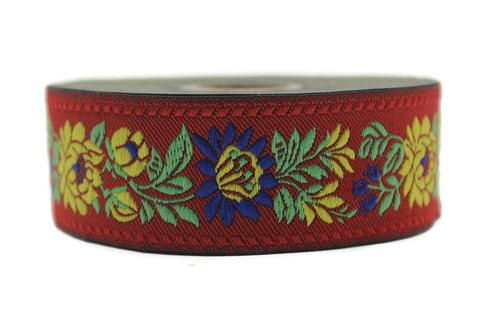 35 mm Red Floral jacquard ribbon (1.37 inches), Vintage ribbon, floral ribbon, dog collar supplies, ribbon trim, rose ribbon 35303