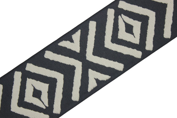 2.7" Embroidery Curtain Trim, Dark Gray Color Jacquard Ribbon for Curtains, Drapery Banding, Drapery Trim Tape, Woven Border 207 V5