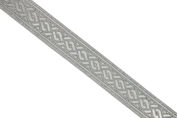 22 mm Metallic Silver Celtic Knot Jacquard Ribbons in 0.86", Spiral Style Woven Trim, Costume Embellishments, Irish Home Decor 22069