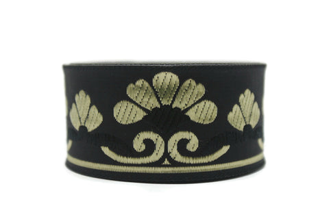 35 mm Gold&Black Jacquard ribbons 1.37 inches, daisy Style Jacquard trim, Jacquard ribbons, ribbon trim, 35093