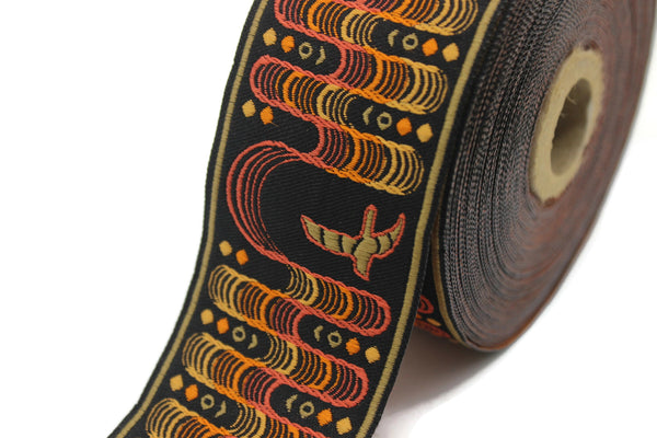 50 mm Orange Black Bird embroidered ribbon, Jacquard Trims (1.96 inches), Vintage Ribbons, Decorative Ribbons, Sewing Trim, 50324