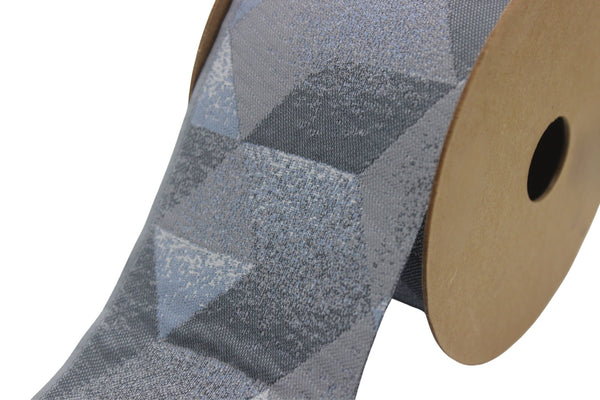 2.7" Embroidery Curtain Trim, Gray Color Jacquard Ribbon for Curtains, Drapery Banding, Drapery Trim Tape, Woven Border 208 V4