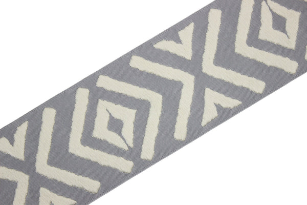 2.7" Embroidery Curtain Trim, Gray Color Jacquard Ribbon for Curtains, Drapery Banding, Drapery Trim Tape, Woven Border 207 V4