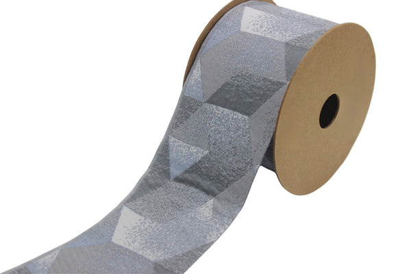 2.7" Embroidery Curtain Trim, Gray Color Jacquard Ribbon for Curtains, Drapery Banding, Drapery Trim Tape, Woven Border 208 V4