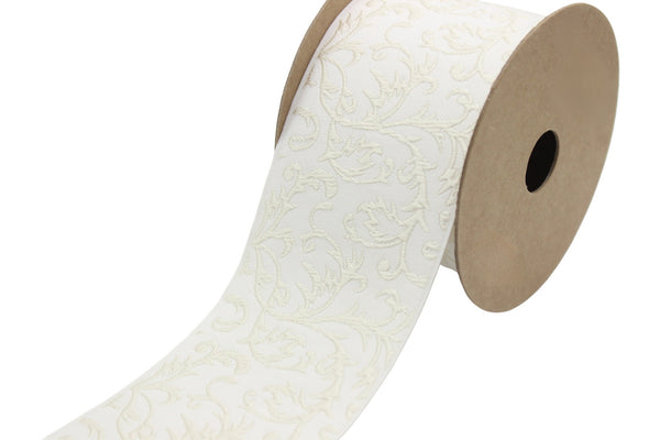 2.7" Embroidery Curtain Trim, Cream Color Jacquard Ribbon for Curtains, Drapery Banding, Drapery Trim Tape, Woven Border 212 V2