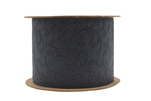 2.7" Embroidery Curtain Trim, Dark Grey Color Jacquard Ribbon for Curtains, Drapery Banding, Drapery Trim Tape, Woven Border 212 V8