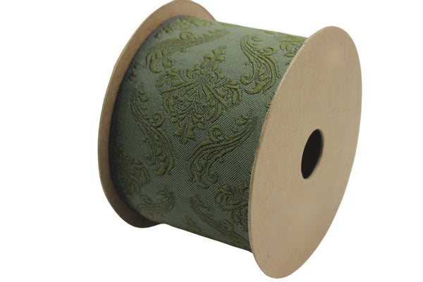2.7" Embroidery Curtain Trim, Green Color Jacquard Ribbon for Curtains, Drapery Banding, Drapery Trim Tape, Woven Border 213 V7