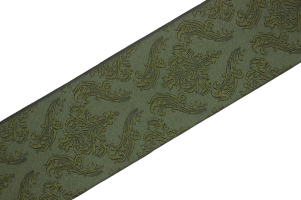 2.7" Embroidery Curtain Trim, Green Color Jacquard Ribbon for Curtains, Drapery Banding, Drapery Trim Tape, Woven Border 213 V7