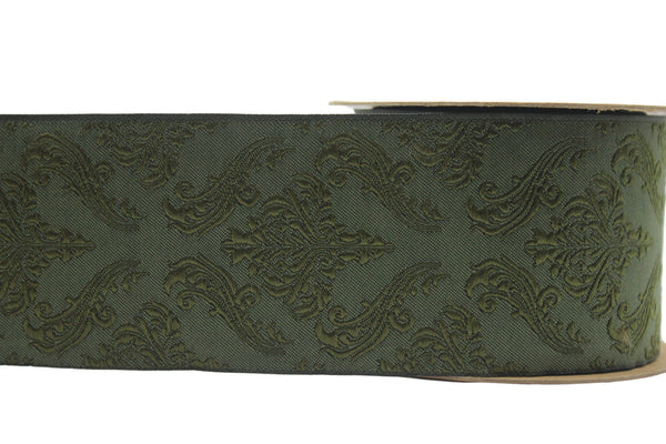 2.7" Embroidery Curtain Trim, Green Color Jacquard Ribbon for Curtains, Drapery Banding, Drapery Trim Tape, Woven Border 213 V7