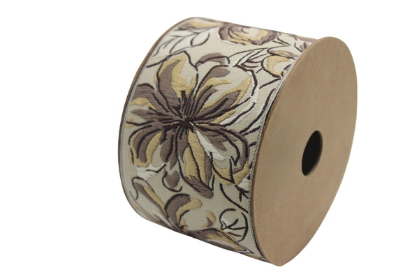 2.67" Brown Florals Trim Tape, Upholstery Trim, Fabric Trimmings, Drapery Banding Trim Tape, Jacquard Ribbon, curtain trim ideas 217 V4